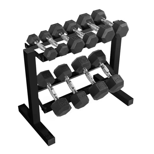 150 Lb. Coated Hex Dumbbell Weight Set, 5-25 Lb. with Black Rack